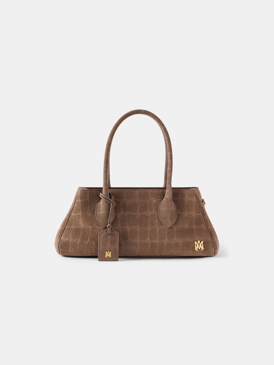 BOLSO DE HOMBRO DE GAMUZA CON ESTAMPADO DE COCODRILO «HONEY 40» PARA MUJER