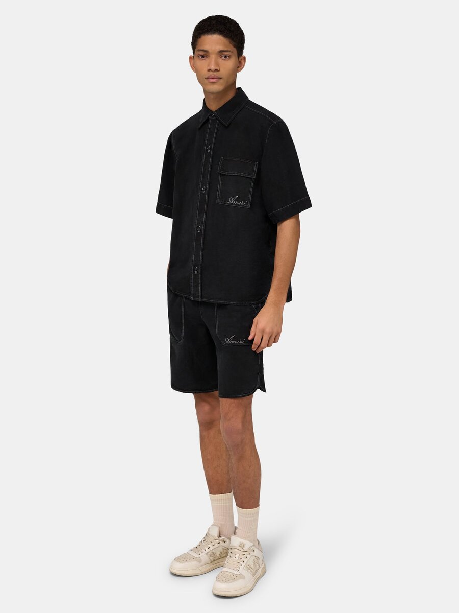 SHORTS DE LINO CON LOGOTIPO EN LETRA MANUSCRITA