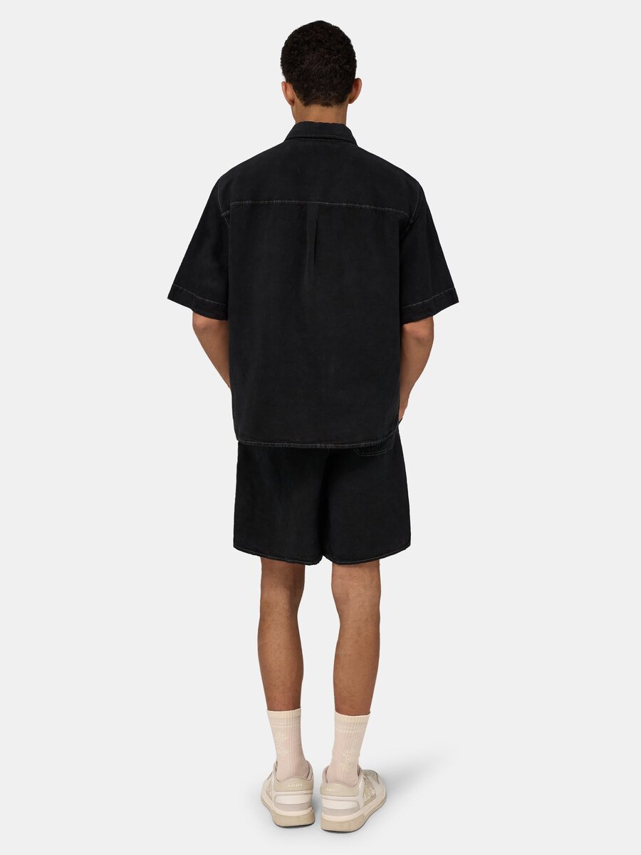 SHORTS DE LINO CON LOGOTIPO EN LETRA MANUSCRITA