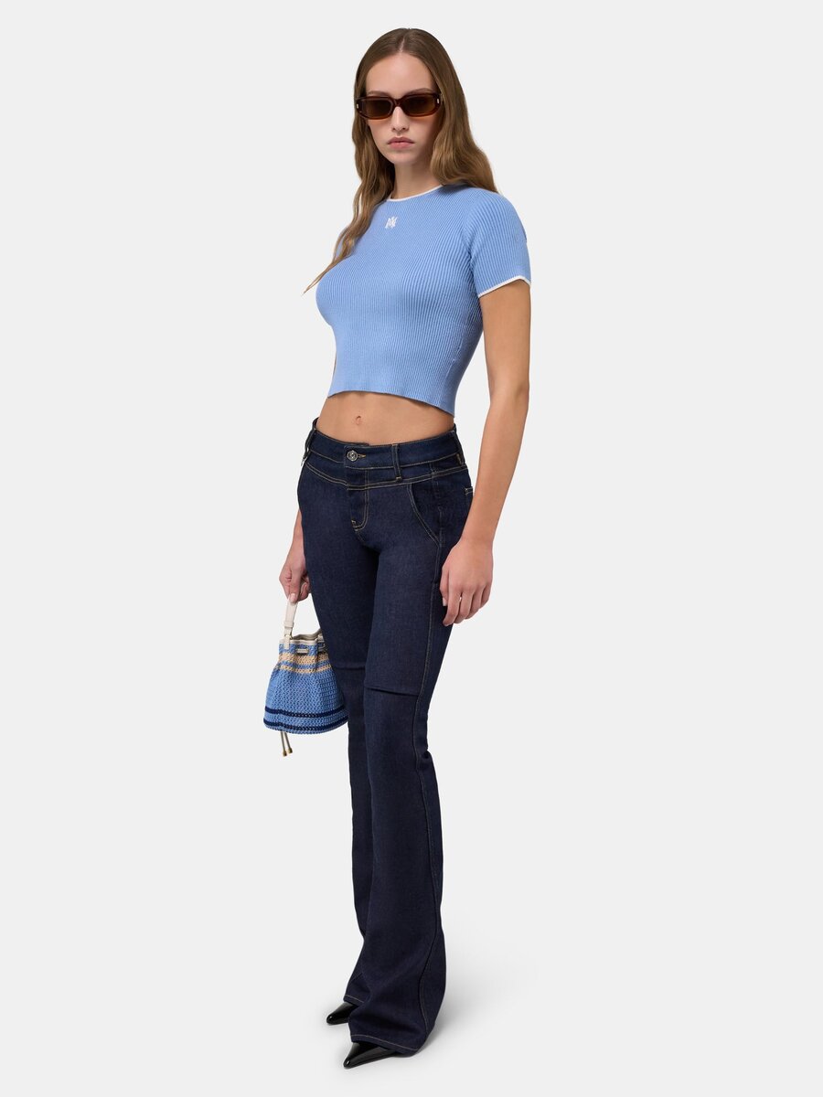CAMISETA CORTA DE PUNTO ACANALADO MA PARA MUJER