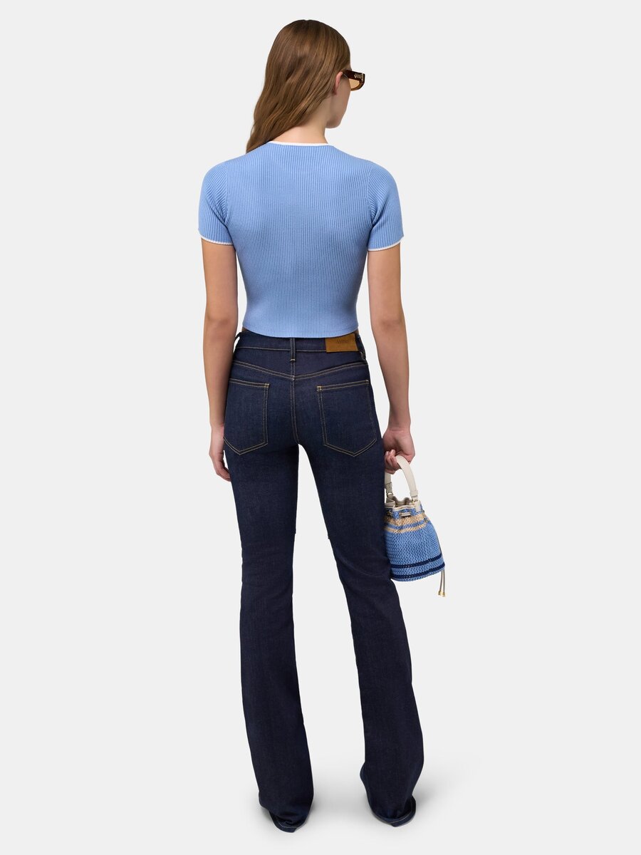 CAMISETA CORTA DE PUNTO ACANALADO MA PARA MUJER