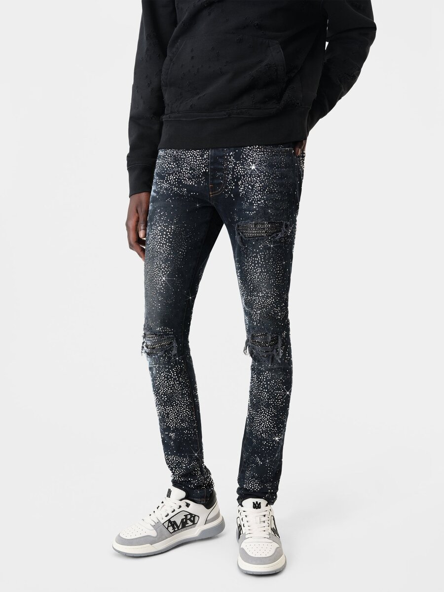 PANTALONES DE JEAN MX1 CON CRISTALES POR TODAS PARTES