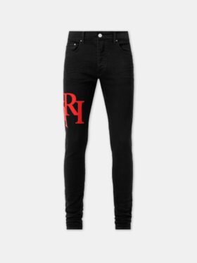 PANTALONES DE JEANS SKINNY CON LOGO DESCALADO - Negro Rojo