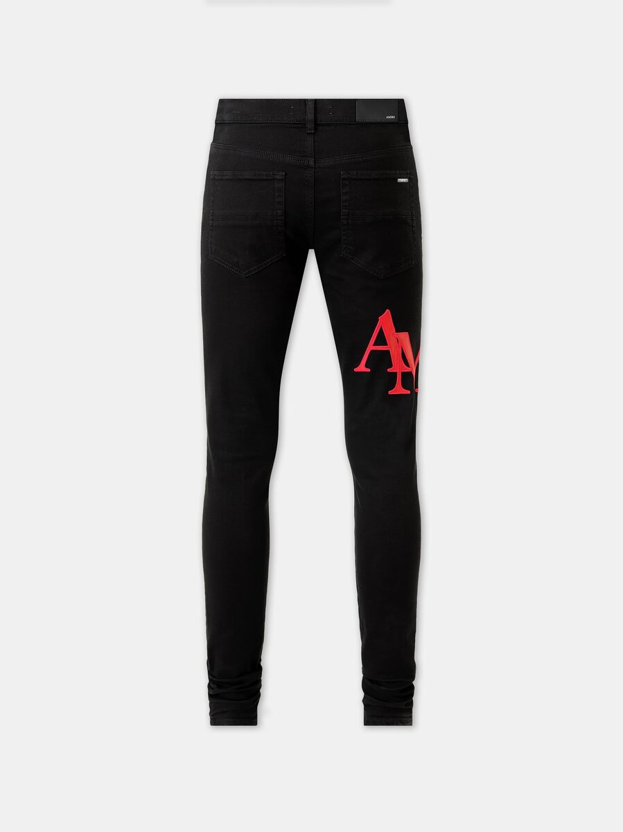 PANTALONES DE JEANS SKINNY CON LOGO DESCALADO - Negro Rojo