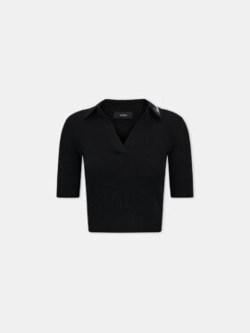 POLO DE MANGA CORTA DE PUNTO ACANALADO CON LETRA DE LA MARCA PARA MUJER