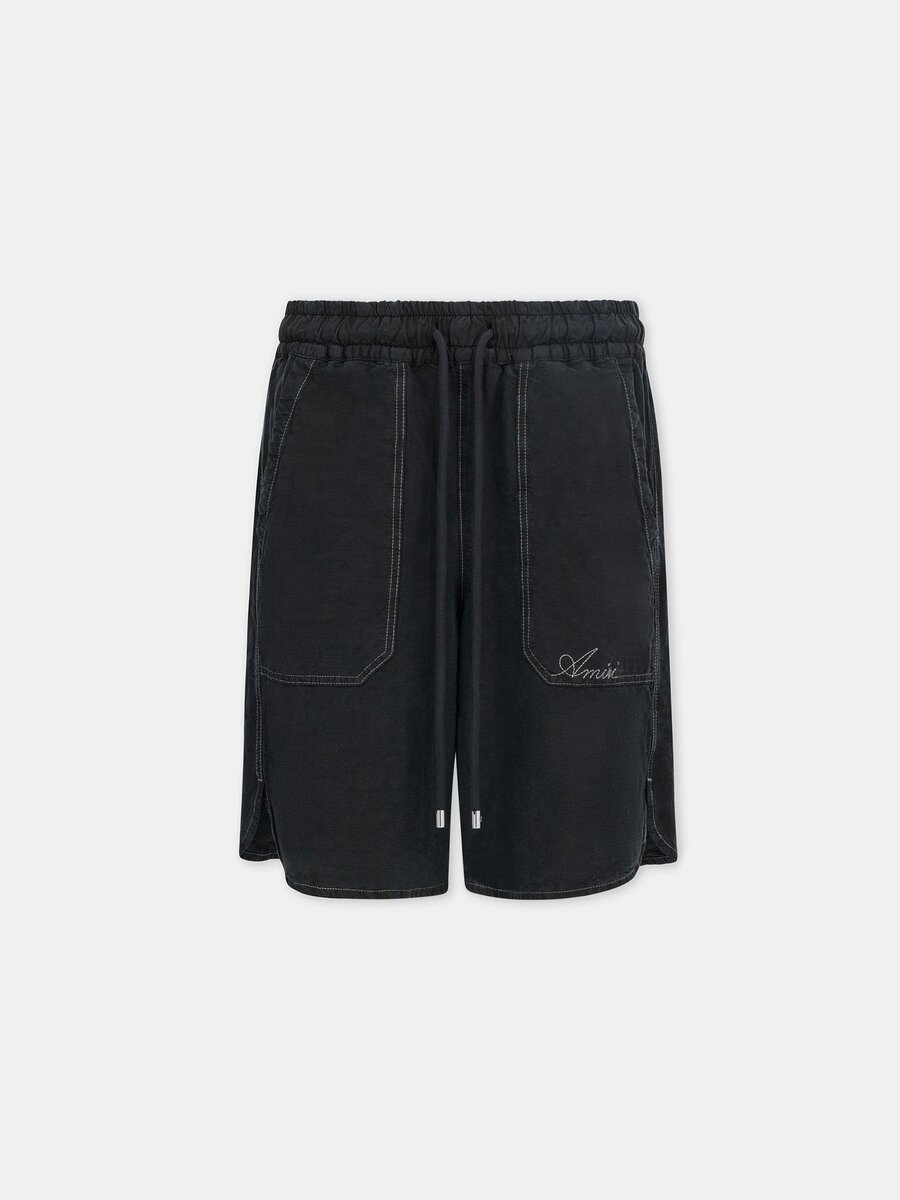 SHORTS DE LINO CON LOGOTIPO EN LETRA MANUSCRITA