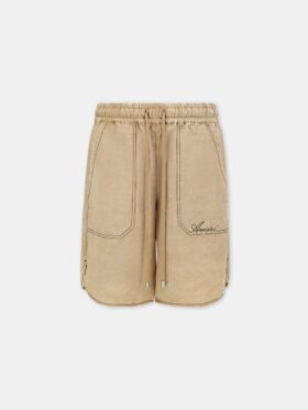 SHORTS DE LINO CON LOGOTIPO EN LETRA MANUSCRITA