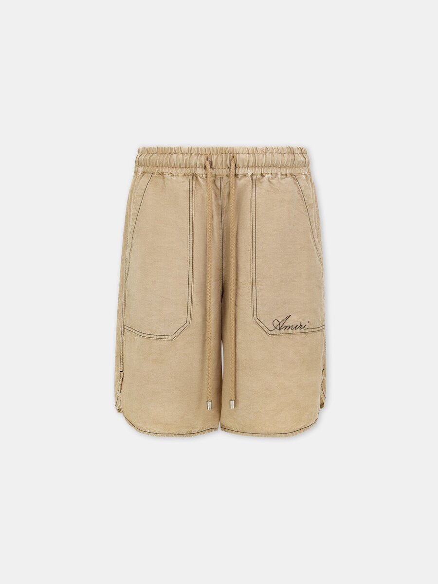 SHORTS DE LINO CON LOGOTIPO EN LETRA MANUSCRITA