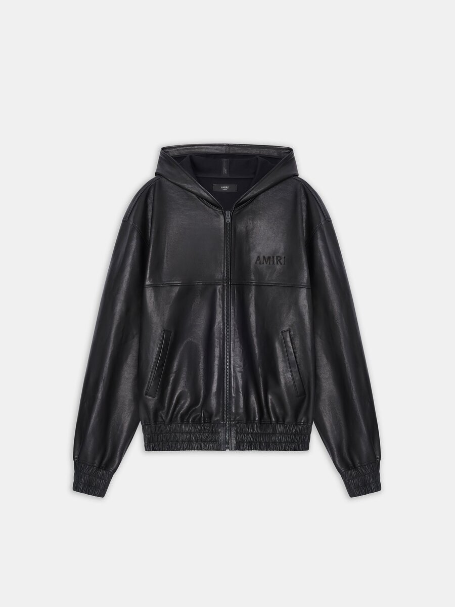 SUDADERA CON CAPUCHA DE CUERO DE TALLA GRANDE CON CREMALLERA