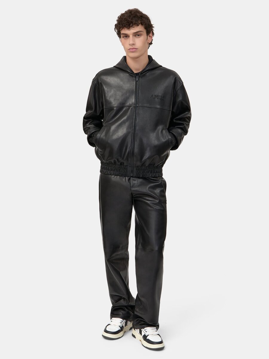 SUDADERA CON CAPUCHA DE CUERO DE TALLA GRANDE CON CREMALLERA