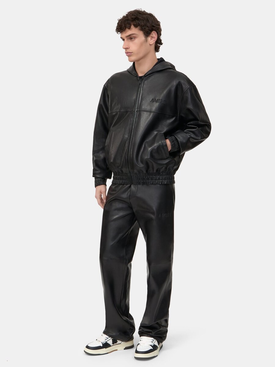 SUDADERA CON CAPUCHA DE CUERO DE TALLA GRANDE CON CREMALLERA