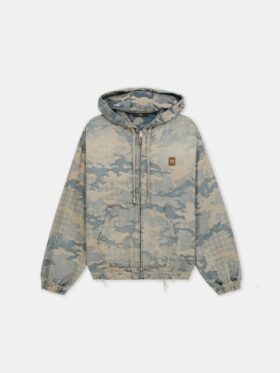 SUDADERA CON CAPUCHA Y CREMALLERA DE DENIM JACQUARD CAMUFLAJE