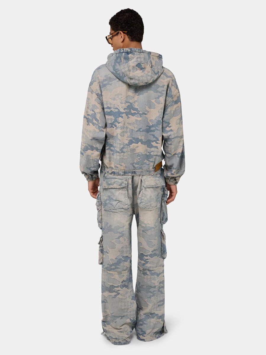 SUDADERA CON CAPUCHA Y CREMALLERA DE DENIM JACQUARD CAMUFLAJE